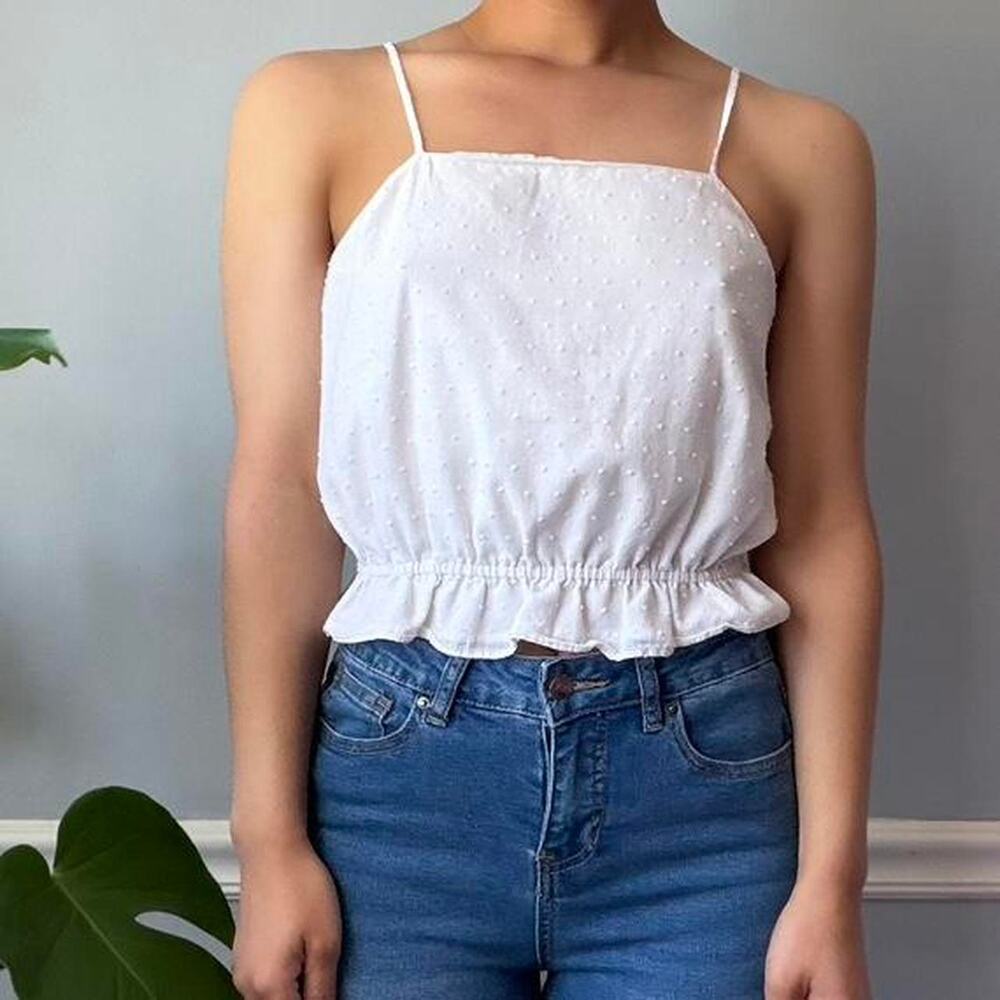 White Swiss dot cotton crop cami (XS)